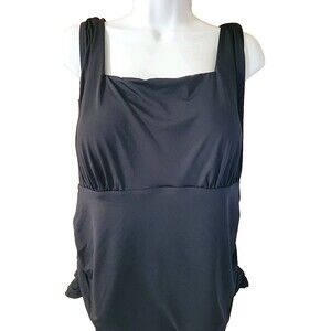 Lands' End Black 22W Halter Swim Top Ruched Solid Padded Bra 2X Lined S807